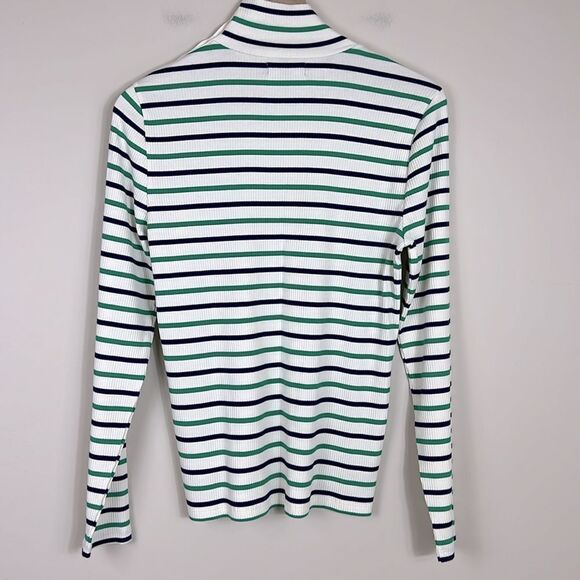 J. Crew Ribbed Turtleneck Top Striped Sailor Gold Buttons Size Medium - Picture 6 of 8